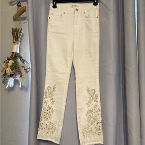 We The Free White Cropped Jeans with Embroidery
